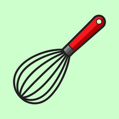 Illustration of a red and black whisk set against a light green background