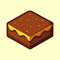Isometric Chocolate Brownie with Caramel Filling and Decorative Dots Illustration