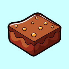 Isometric brownie with golden drops and a blue background illustration art