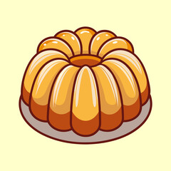 Cartoon illustration of an orange gelatin dessert in ring shape on plate