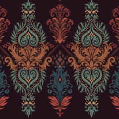 Ikat Damask Floral Geometric Pattern Vector Illustration
