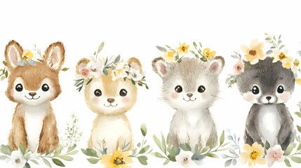 Obraz premium Cute Foxes with Flower Crowns