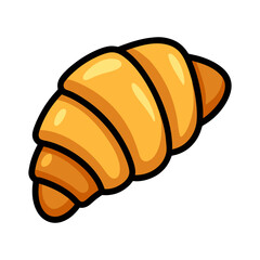 Delicious cartoon croissant with golden brown crust isolated on white background