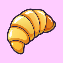 Stylized Cartoon Croissant on a Pink Background, Representing Breakfast Pastry
