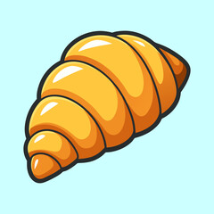 A delicious, golden brown cartoon croissant isolated on a light blue background