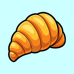 Delicious golden croissant on a light blue background with thick black outline