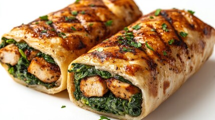 Two grilled chicken and spinach wraps