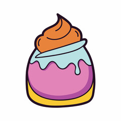 Stylized Cartoon Jar of Sweet Treat with Colorful Layers and Topping