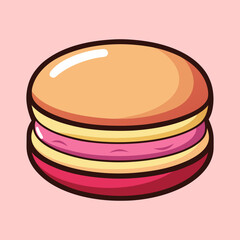 Delicious and colorful macaron sweet treat with pink frosting on pink background