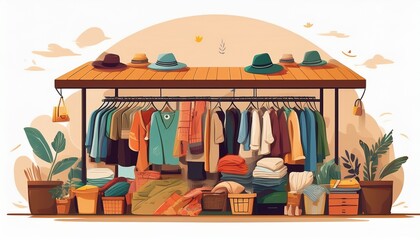 flea market or second hand store reusable clothes and sustainable living concept flat illustration generative ai