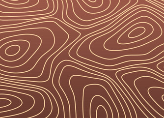 Topographic swirls in warm umber with peach lines map a journey through hills and valleys