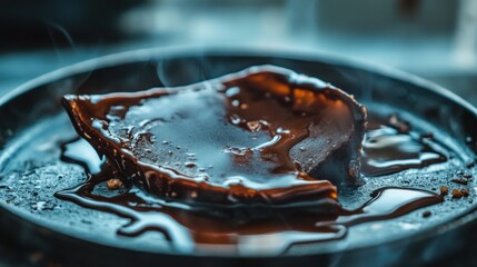 Melted Chocolate Lava Cake on Dark Pan: A Culinary Delight