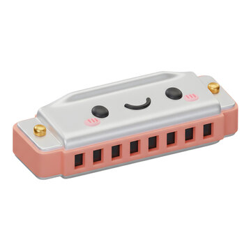 Orange harmonica with cute smiling face and white background