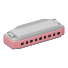 Gray and pink harmonica with a shiny metallic finish
