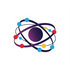 Isometric Vector Icon of an Atom with Electron Orbits