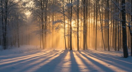 Winter Forest with Golden Light, Photo