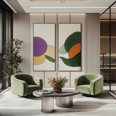 contemporary interior with abstract modern art painting