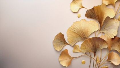 elegant abstract design featuring golden ginkgo leaves on a soft neutral background