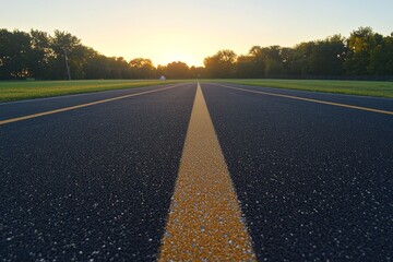 Fototapeta premium A Long and Winding Road Leads Towards the Golden Light of the Sunset