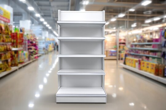 Empty retail shelf in supermarket aisle for store promotion or space mock up