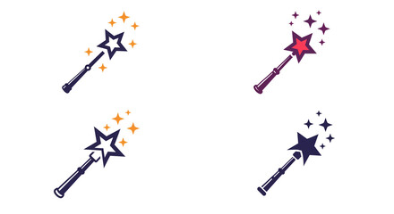 Naklejka premium Four magic wands with star tops and sparkling effects in different colors on a white background