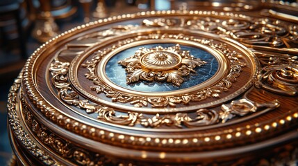 Obraz premium Close-up of ornate gold and marble tabletop detail.