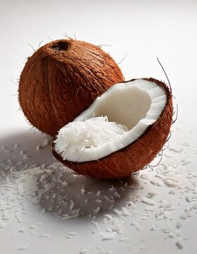 The refreshing taste of coconut to enjoying my day, coconut in white background, coconut milk
