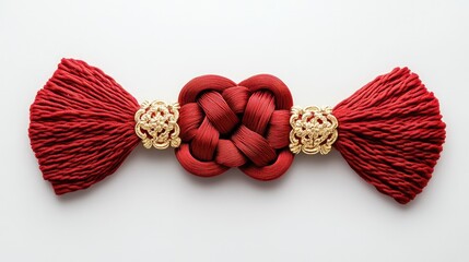 Intricate red cord knots with gold accents