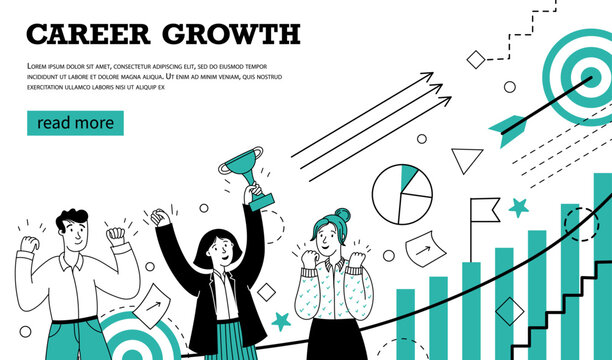 Doodle career background. Work growth opportunity and corporate business concept, HR recruitment job background. Vector growing career banner