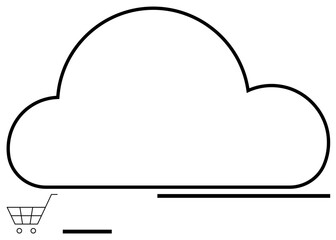 Cloud structure with a small shopping cart conveys cloud computing and digital commerce integration. Ideal for technology, data storage, online sales, innovation, SaaS, retail, simple landing page