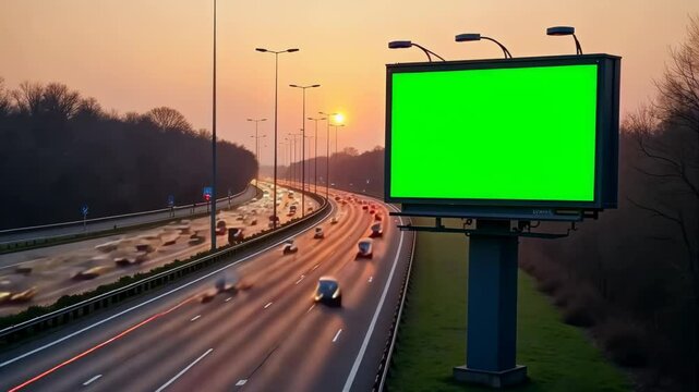 chroma key ona  sign in the middle of higways