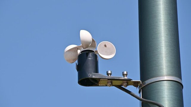 Cup anemometer moves in the wind. wind speed measurements, meteorological measurements