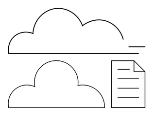 Cloud outline with movement lines and a document page highlights data storage, file sharing, online processing, and digital communication. Ideal for technology, connectivity, workflow, collaboration
