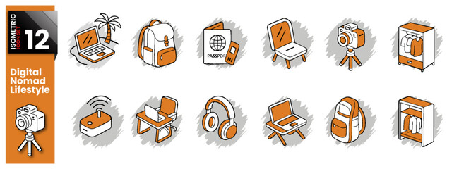 Isometric icon Pack Theme Digital Nomade Life Style