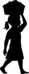 Child labour silhouette transparent PNG. Female child worker carrying a heavy load on her head. Stop child labor concept. Child rights campaigns.