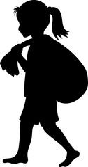 Child labour silhouette transparent PNG. Female child worker carrying heavy load. Stop child labor concepts. Child rights campaigns.