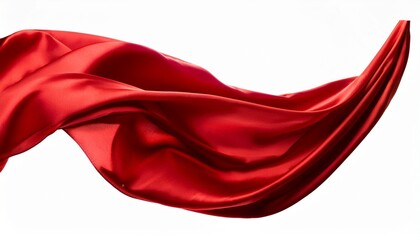 flying red silk fabric waving satin cloth isolated on white background