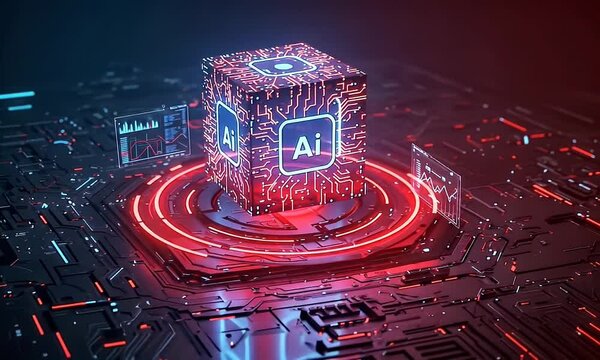 Artificial intelligence processor glowing in lab