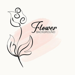 Elegant Minimalist Flower Line Art with Pink Watercolor Background