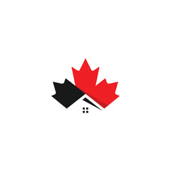 maple leaf with home house logo design