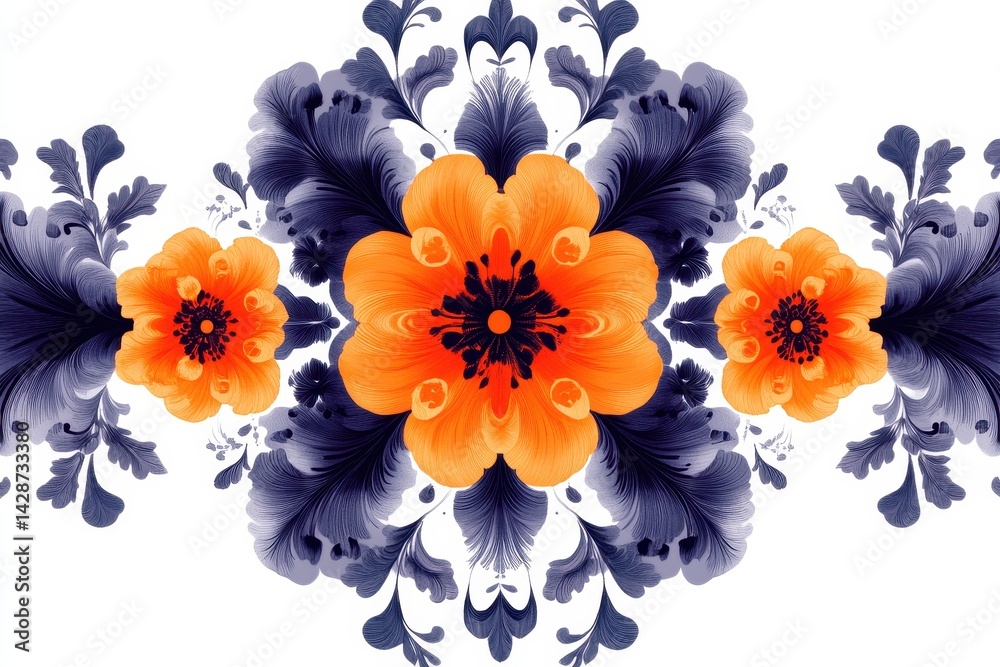 Poster Colorful abstract design showcasing swirling patterns and vibrant hues that create a captivating symmetrical shape