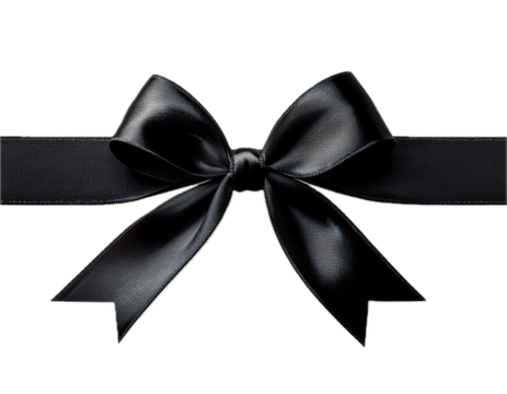 Elegant black ribbon tied in bow isolated on transparent background