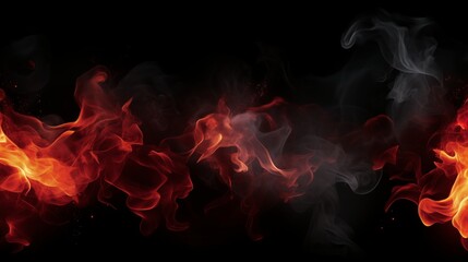 Red flames and dark smoke on black background