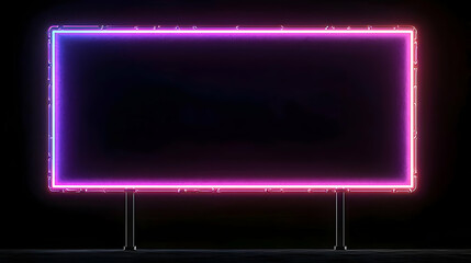 Neon Rectangle Frame Display Against Dark Background