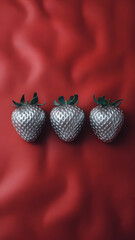 Strawberries in delectated mood and unnatural colors on different background