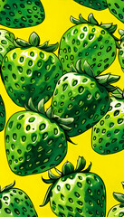 Strawberries in delectated mood and unnatural colors on different background