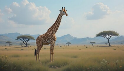Obraz premium Graceful giraffe amidst the expansive African savanna