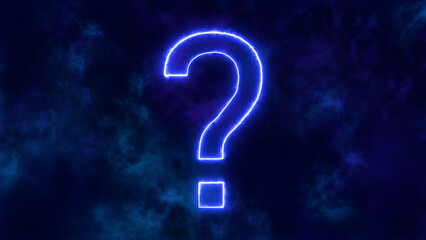 question mark neon lights on blue fog background , information and ask signs social media design element