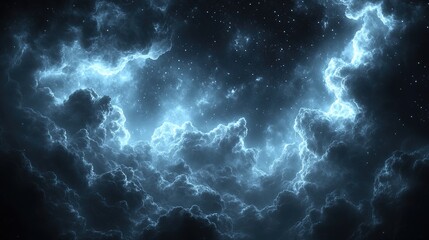 Fototapeta premium Ethereal Blue Nebula Cloudscape with Scattered Stars