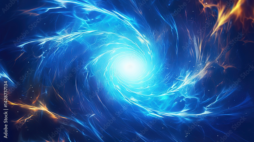 Aufkleber glowing blue energy vortex with swirling lightning effects on a dark background